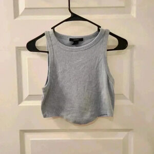 Forever 21 Solid Blue Crop Top Size L Crew Neck